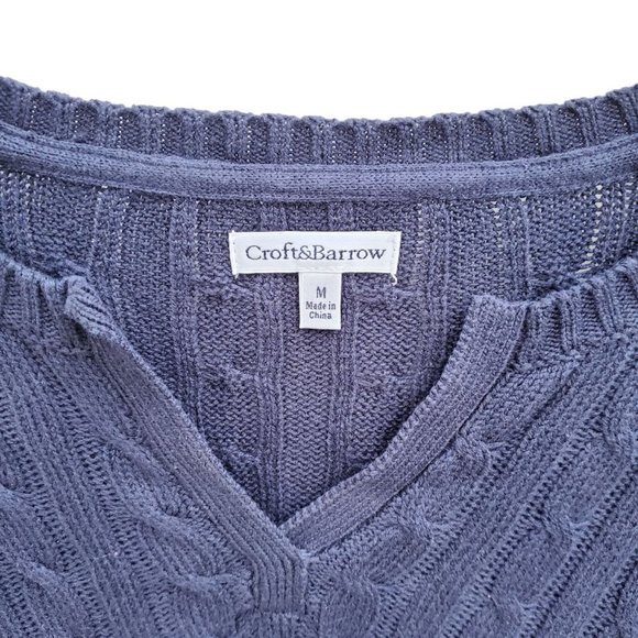 Croft And Barrow Purple Cable Knit Sweater Extra Long Sleeves V Neck Medium - Picture 2 of 3